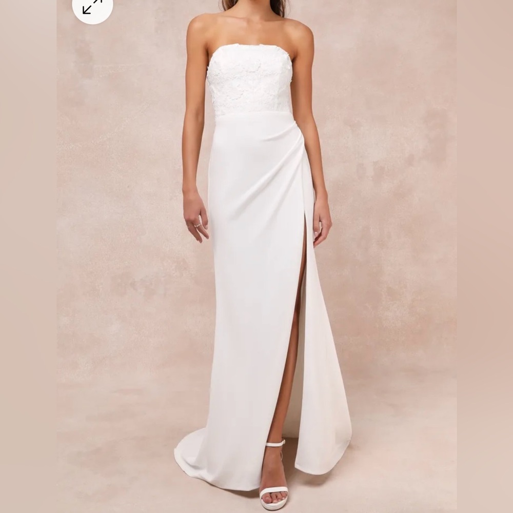 Lulus Refined Glow White 3D Embroidered Sequin Strapless Maxi Dress (worn once!)